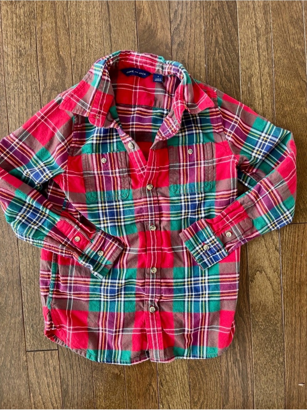 Janie and Jack Red and Green Plaid Button-Down Shirt